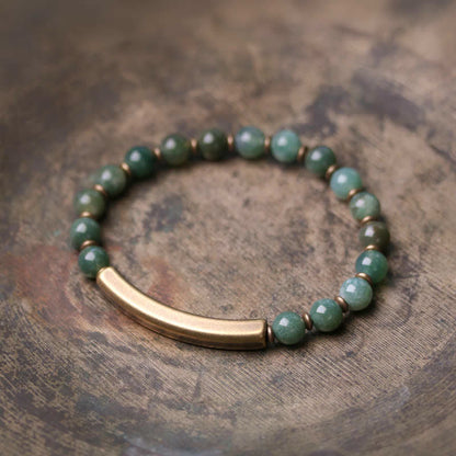Obsidian Peace Bracelet With Red Jasper & Moss Agate