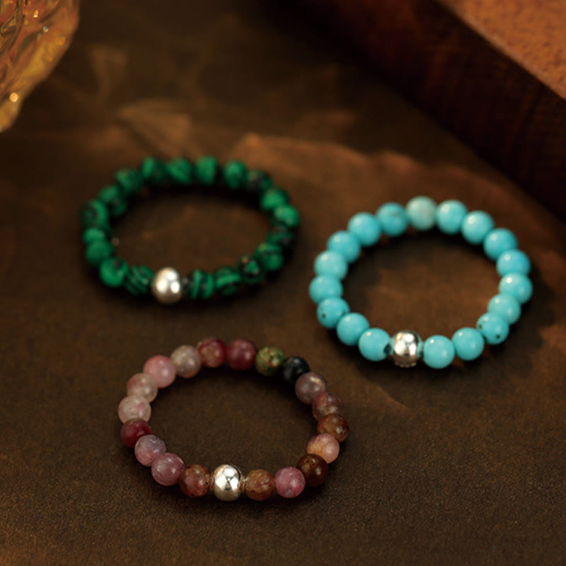 White Jade Black Onyx Crystal Bead Elastic Ring