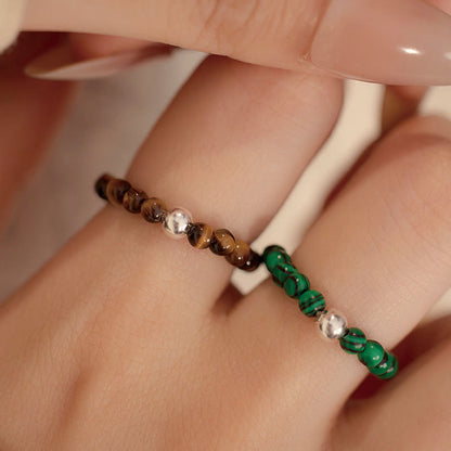 White Jade Black Onyx Crystal Bead Elastic Ring